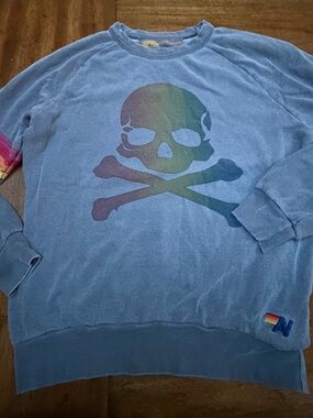Aviator Nation Gray Rainbow Skull Crewneck Sweatshirt